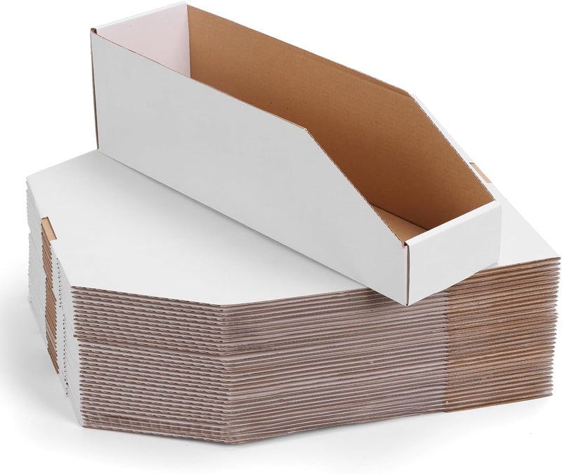 ZBEIVAN Cardboard Storage Bins Boxes 35 Packs 15x4x4.5 Inches, Easy Assembly Pantry Organizer Bins for Shelf, White - Image 1